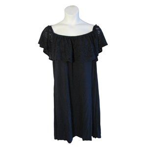 Lane Bryant 22/24 3X Navy Blue Knit Ruffle Shoulders Dress POCKETS